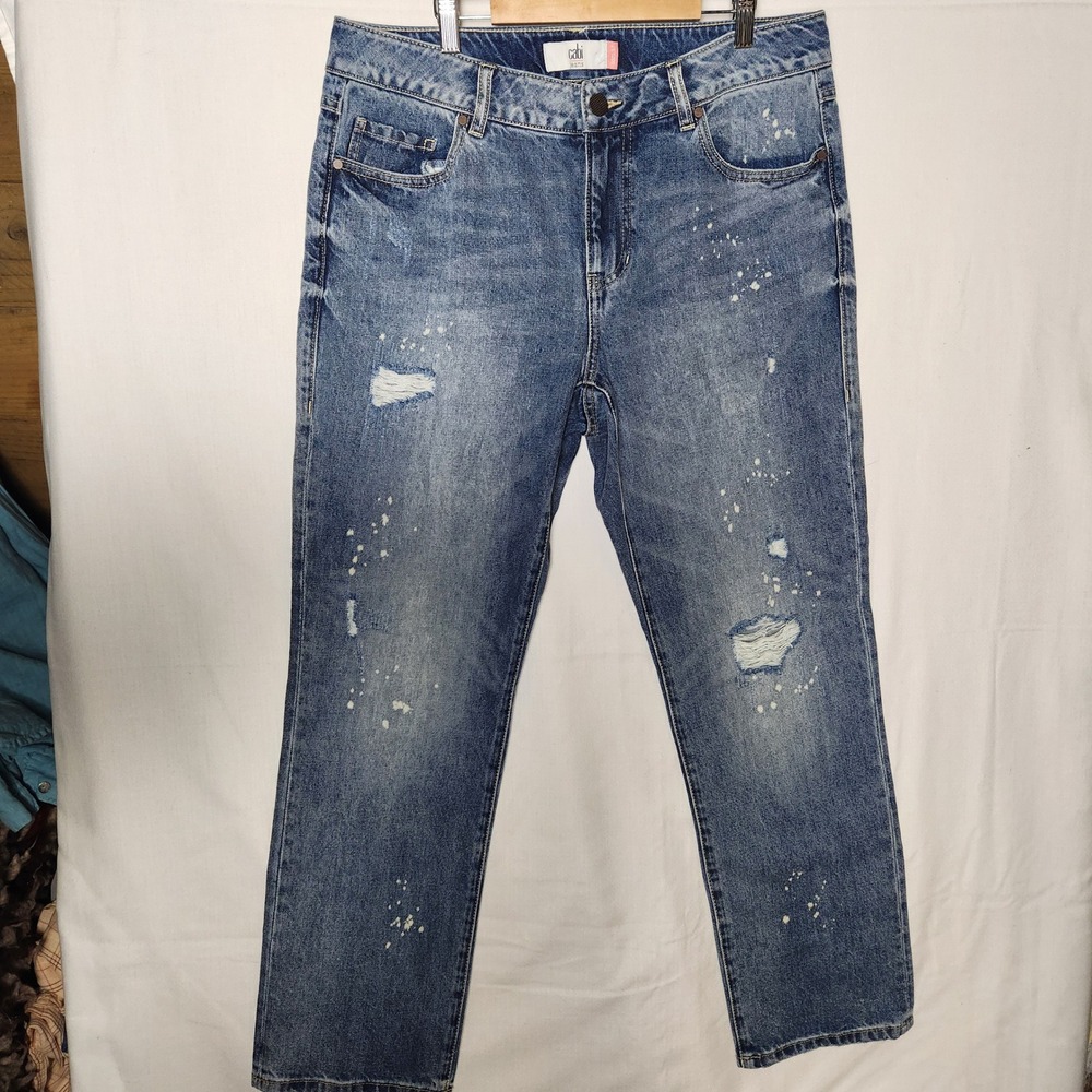 Cabi Jeans Womens 8 Medium Wash Bleach Distressed Straight Leg Denim